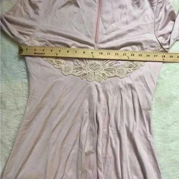 Vintage 70s Lilli Diamond Pink Gown Long Sleeve Embroidered Maxi Dress Small - Picture 4 of 13
